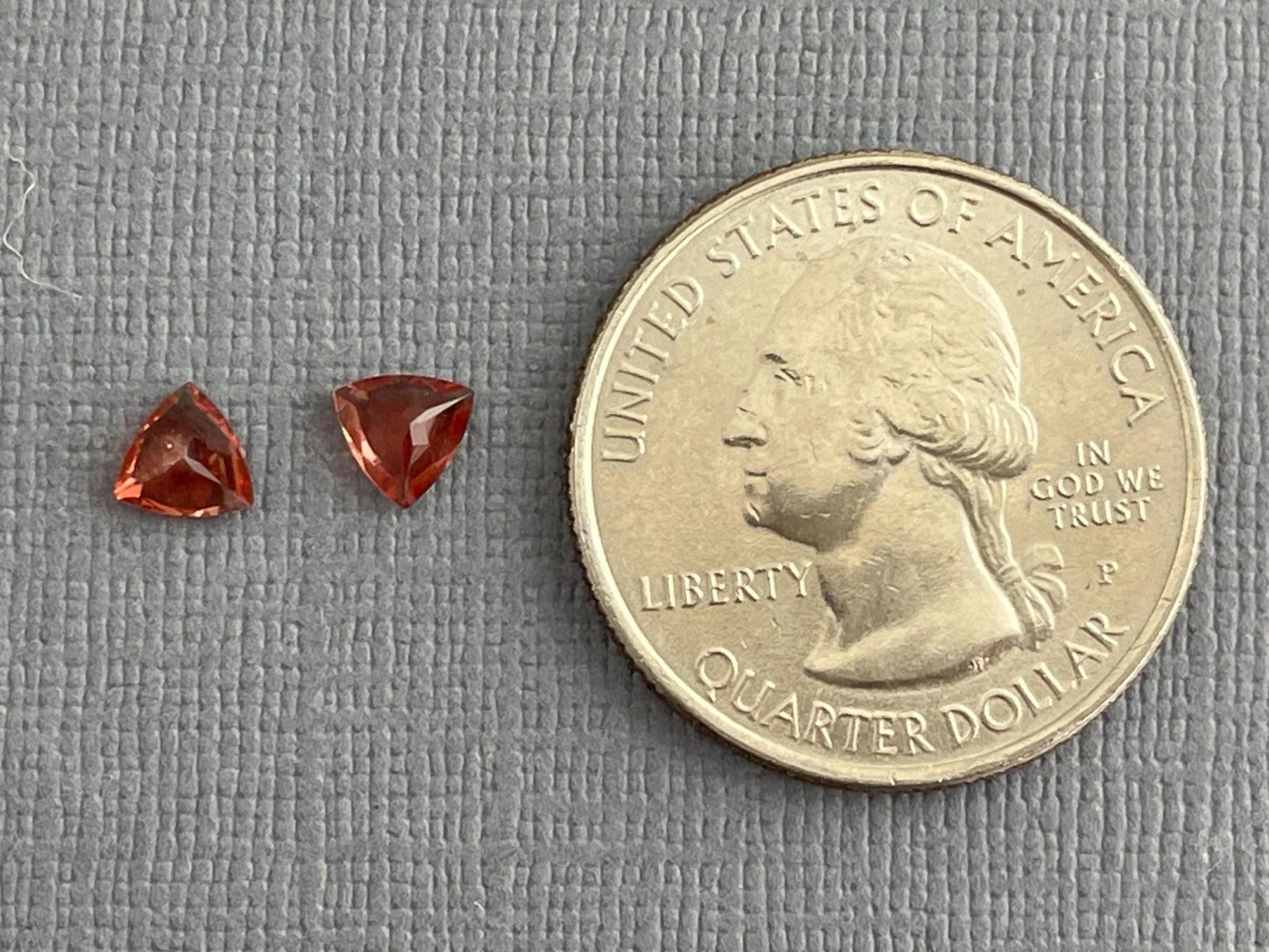 5mm Red Oregon Sunstone Trillion Gemstone Pair with Schiller | .69 carats | OSF172 - Oregon Sunstone - Gem Enthusiast