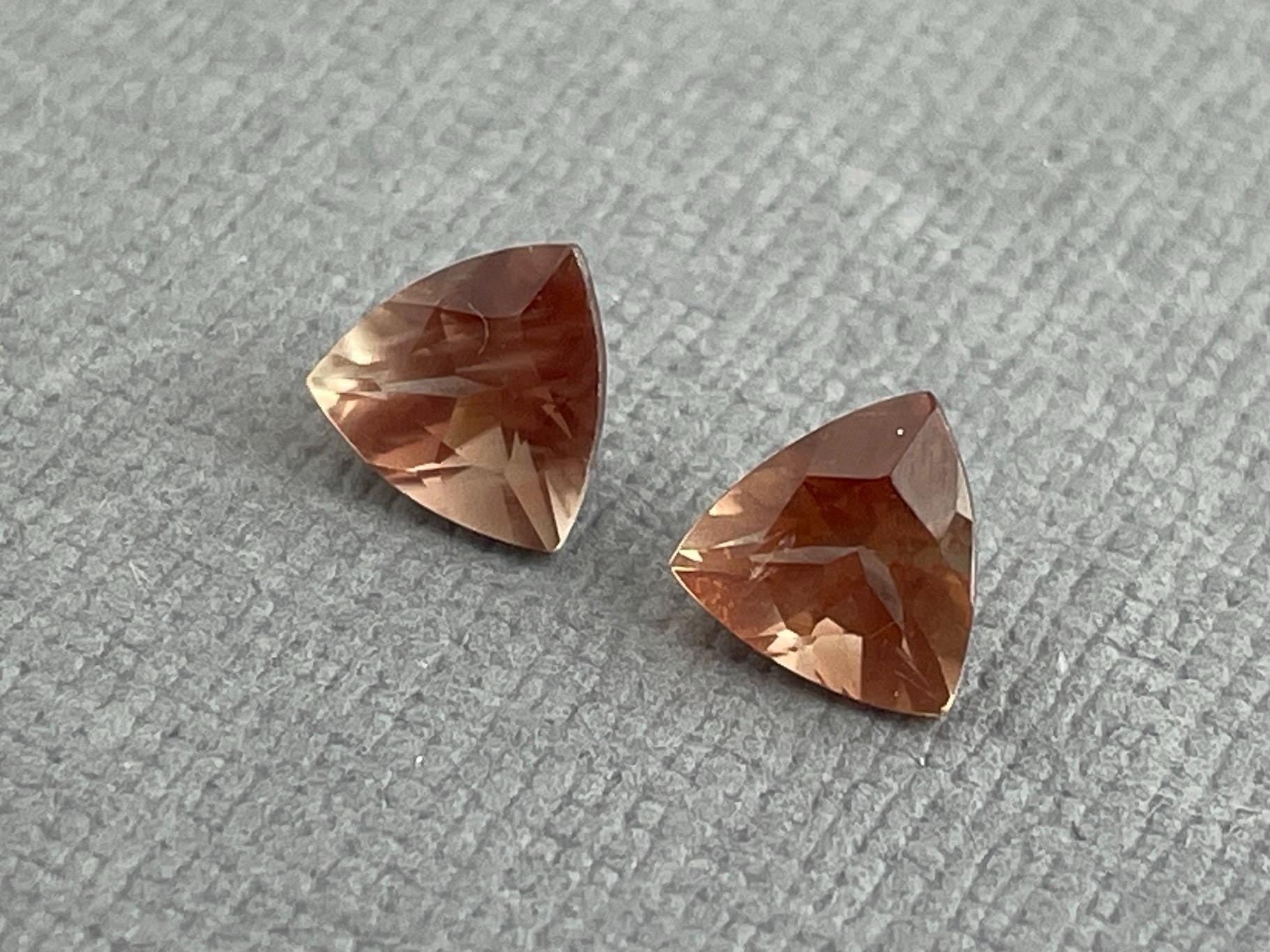 6mm Oregon Sunstone Trillion Gemstone Pair with Schiller | 1.3 carats | OSF174 - Oregon Sunstone - Gem Enthusiast