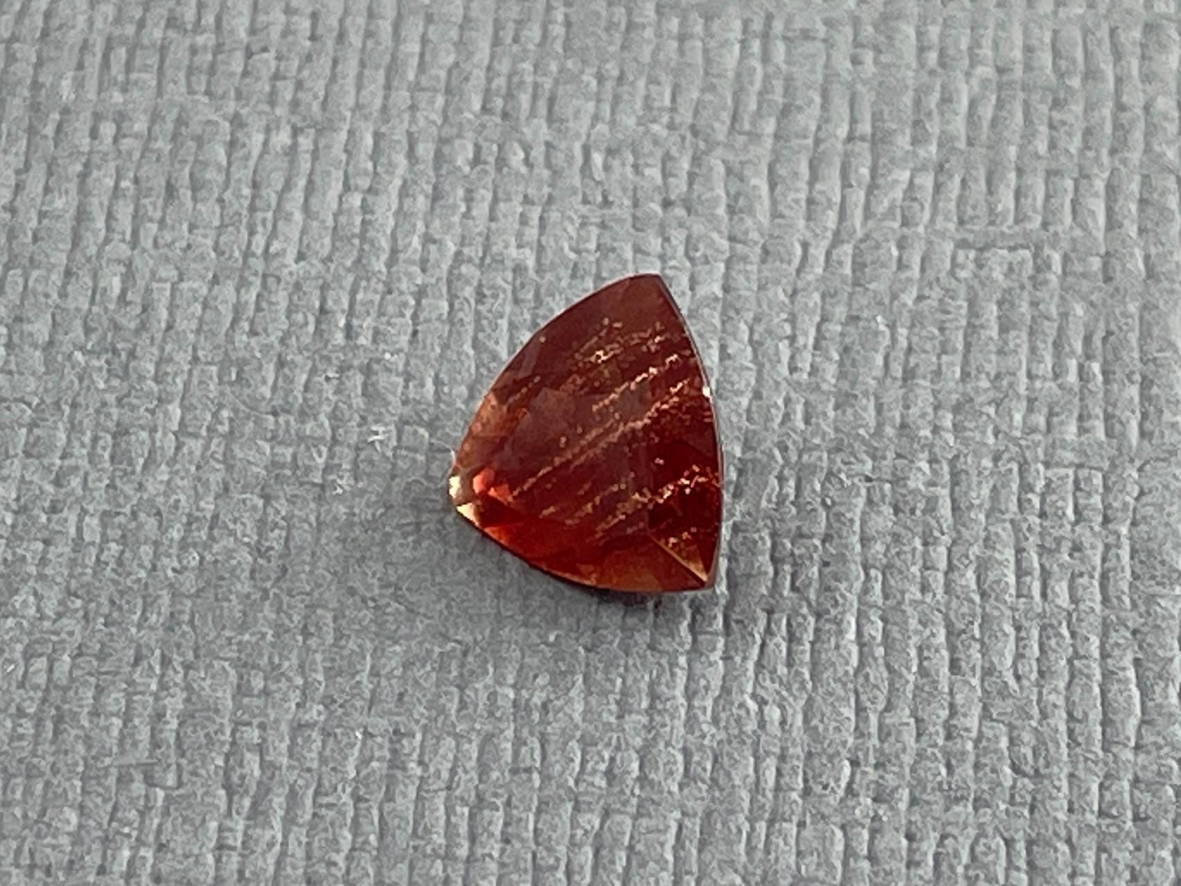 7mm Red Oregon Sunstone Trillion Gemstone with Schiller | .9 carats | OSF170 - Oregon Sunstone - Gem Enthusiast