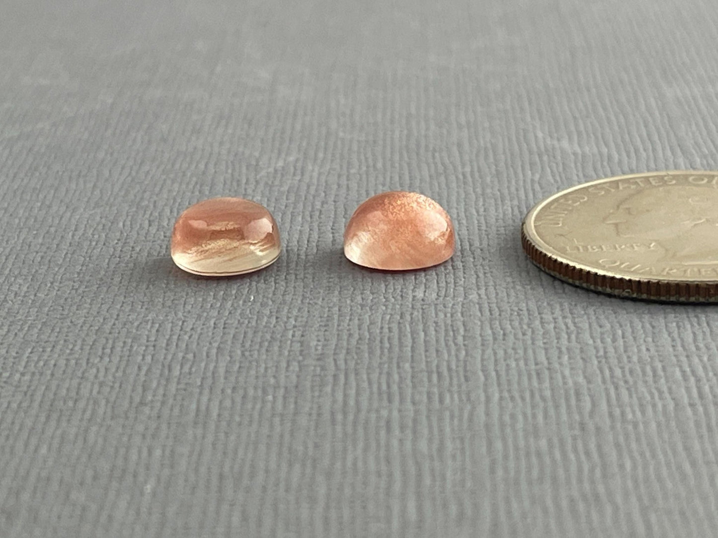 8mm Oregon Sunstones with Schiller | Round Cabochon Pair | OSC269 - Oregon Sunstone - Gem Enthusiast