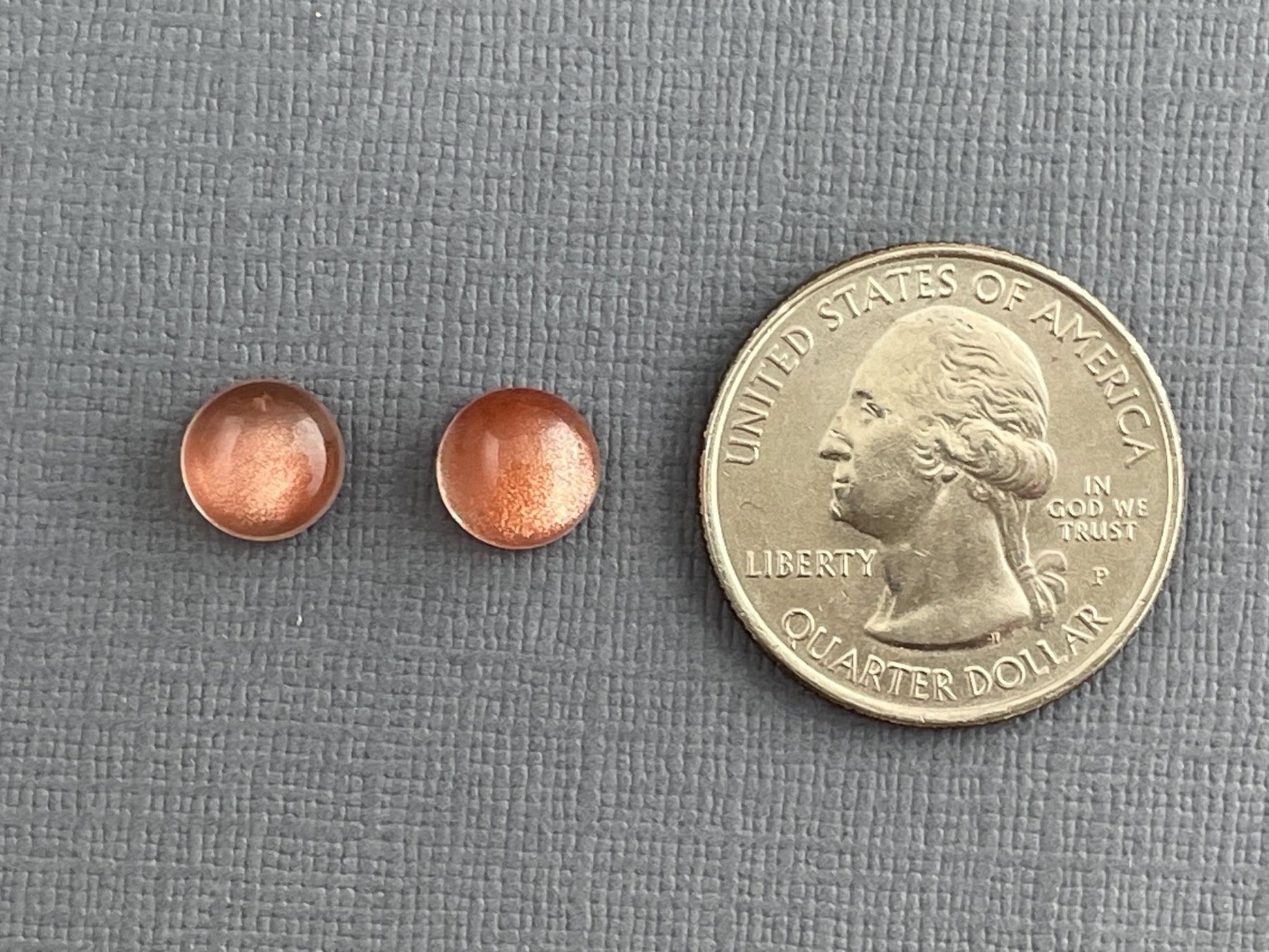 8mm Oregon Sunstones with Schiller | Round Cabochon Pair | OSC269 - Oregon Sunstone - Gem Enthusiast