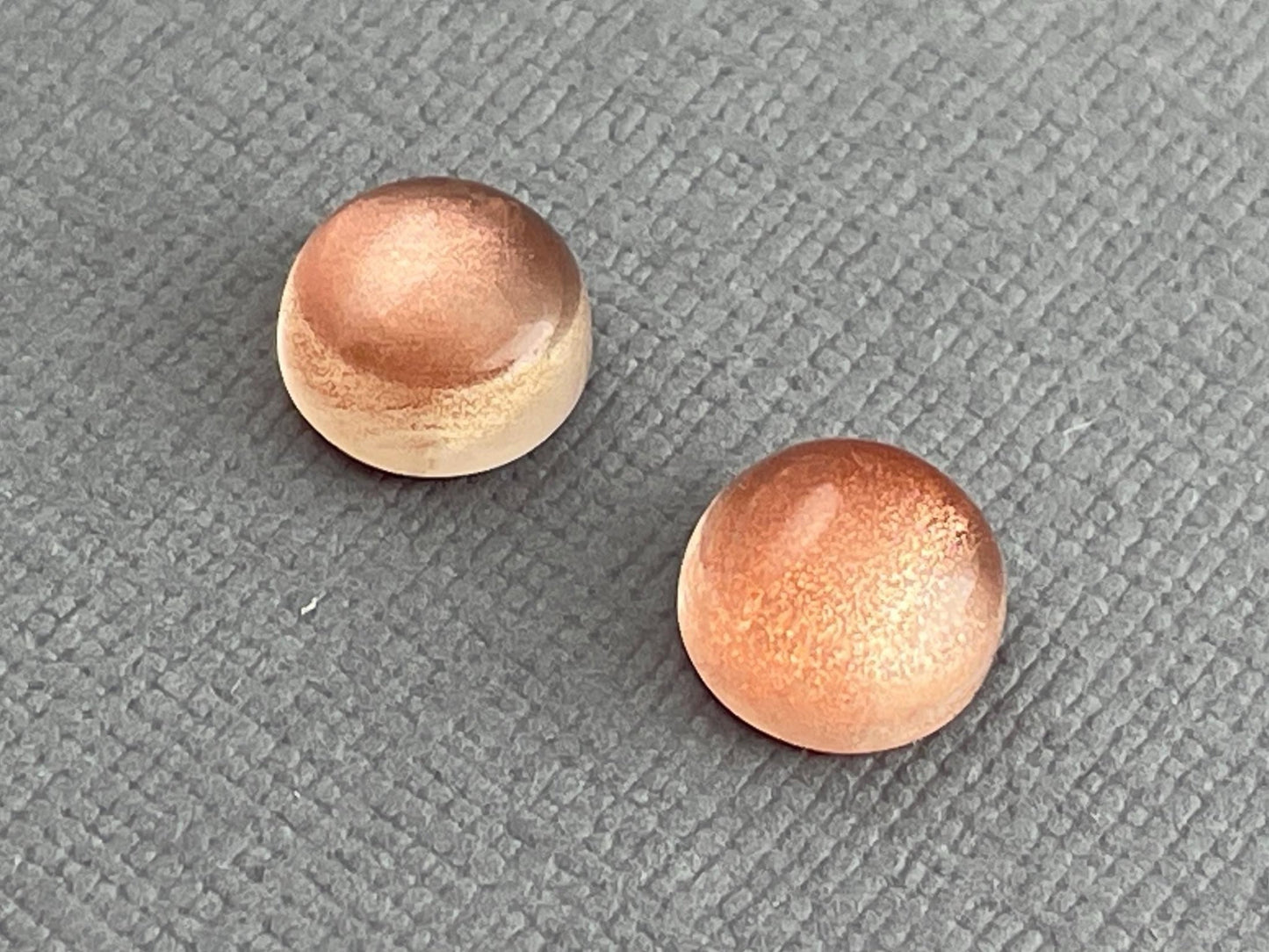 8mm Oregon Sunstones with Schiller | Round Cabochon Pair | OSC269 - Oregon Sunstone - Gem Enthusiast