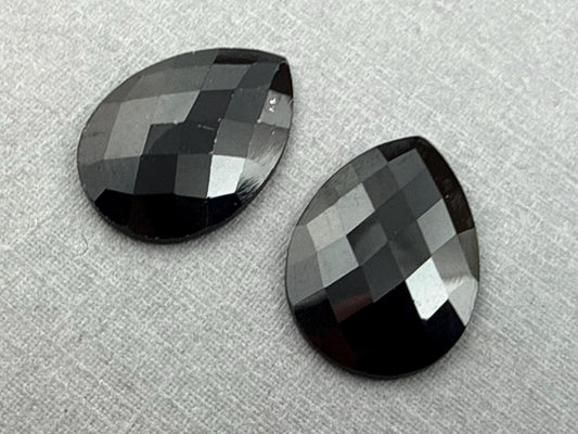 Black Spinel Pear Pair | Rose Cut Loose Cabochon Gemstones | BS120 - Gem Enthusiast