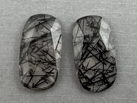 Black Tourmalinated Quartz Pair | 20x10 Rose Cut Cabochon | QT116 - Gem Enthusiast