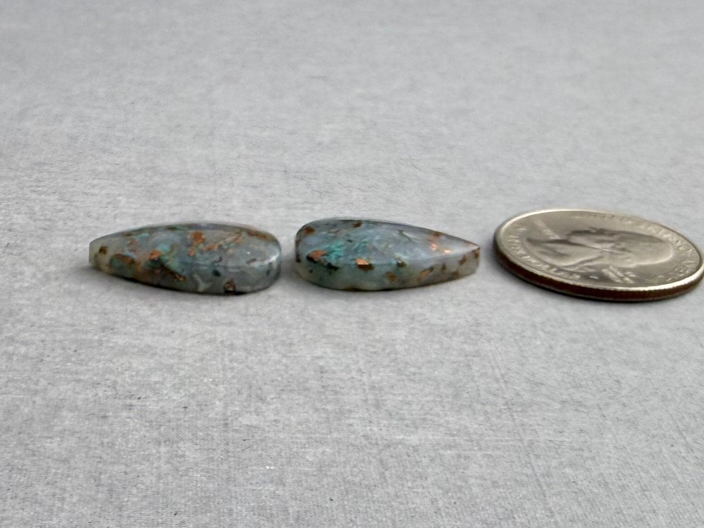 Confetti Chrysocolla in Chalcedony Pair | Natural Loose Pear Cabochon Gemstone | CA339 - Gem Enthusiast