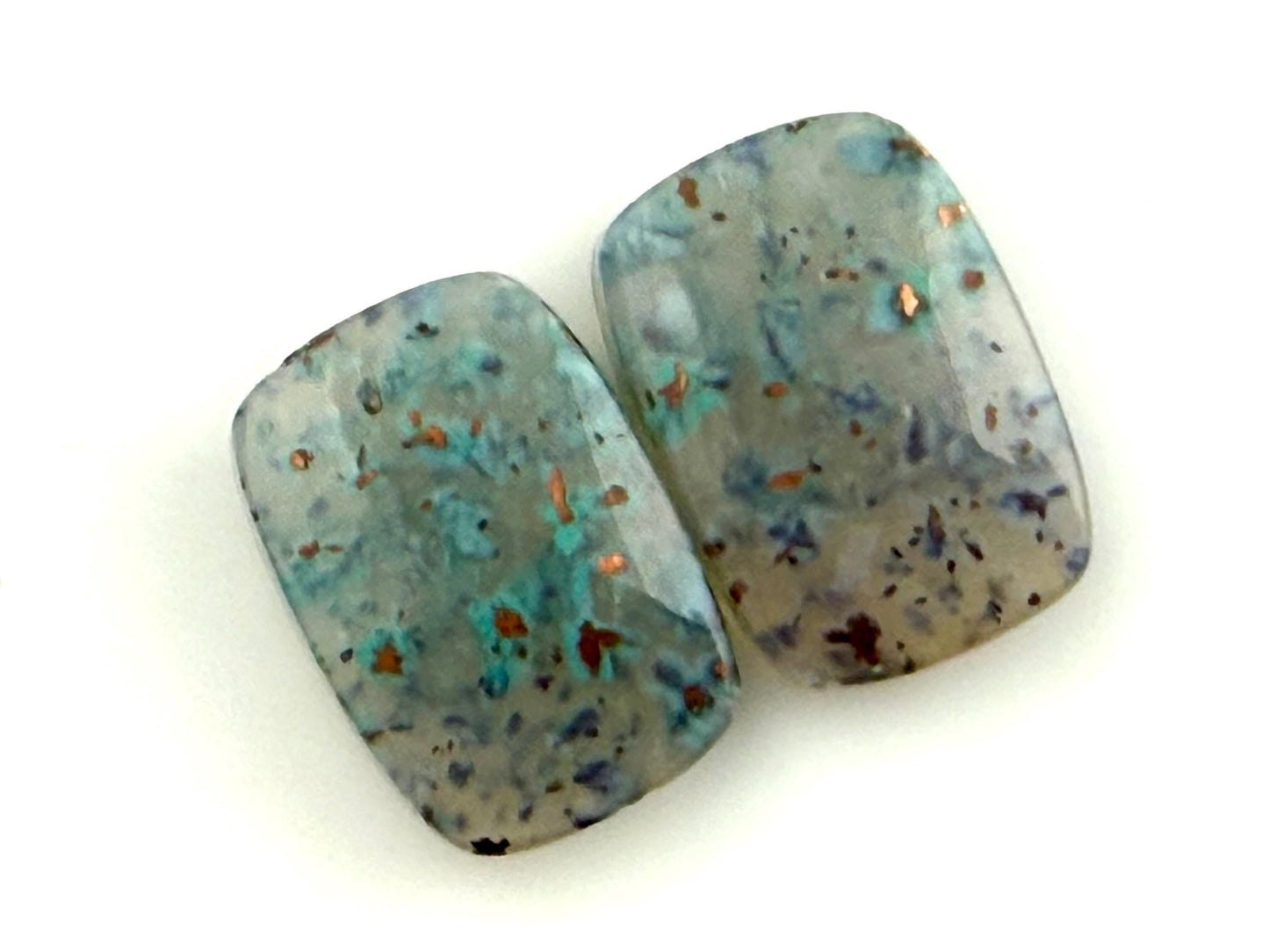 Confetti Chrysocolla in Chalcedony Pair | Natural Rectangle Cabochon Gemstone | CA328 - One of a Kind Cabochons - Gem Enthusiast