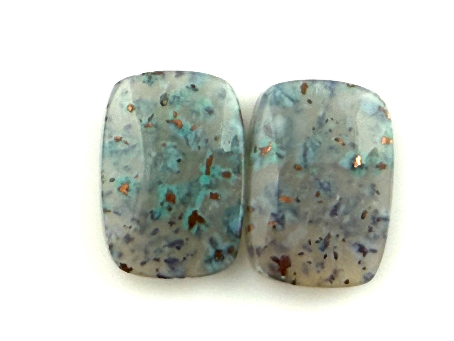 Confetti Chrysocolla in Chalcedony Pair | Natural Rectangle Cabochon Gemstone | CA328 - One of a Kind Cabochons - Gem Enthusiast