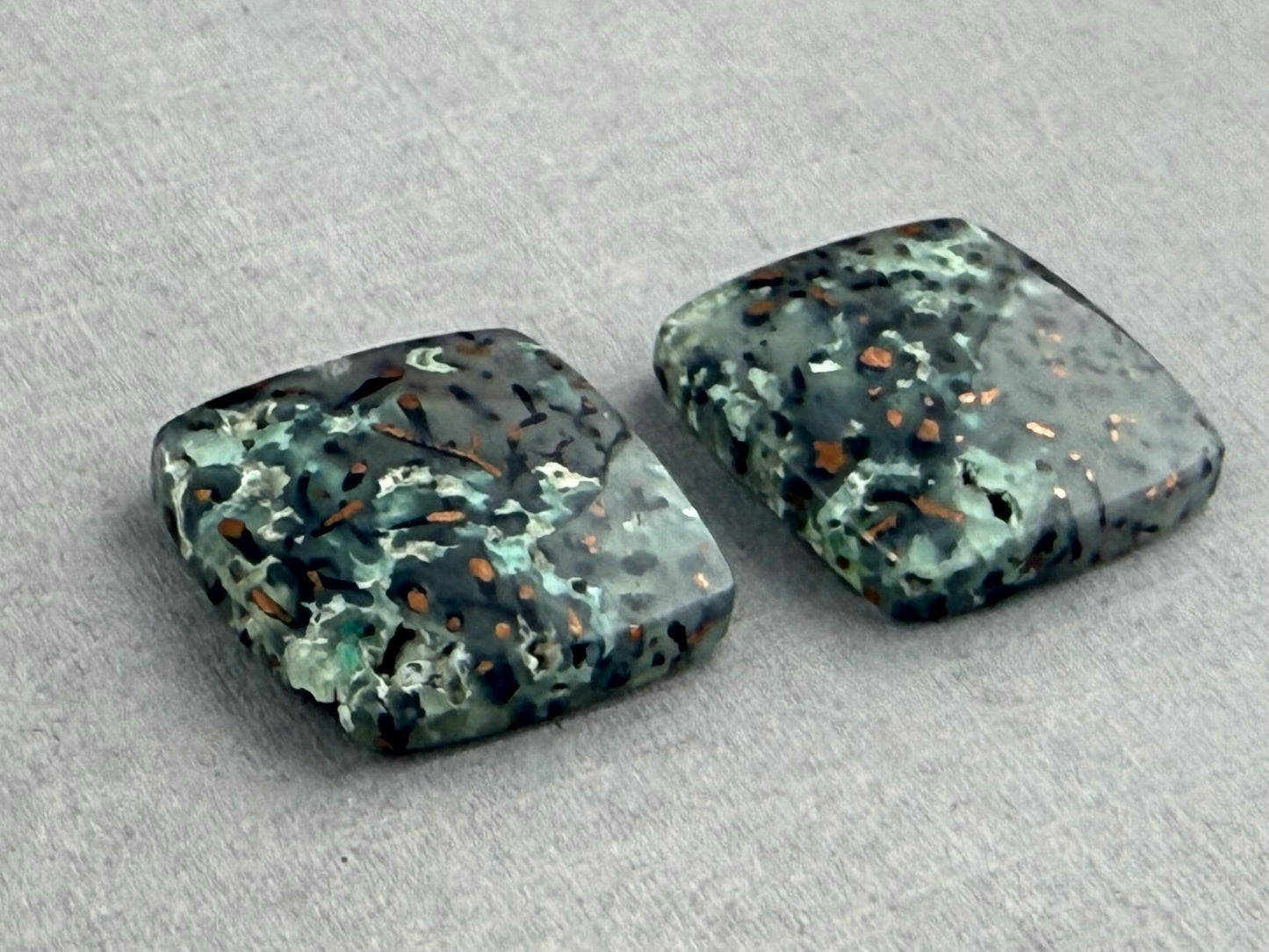 Confetti Chrysocolla in Chalcedony Pair | Natural Square Cabochon Gemstone | CA332 - One of a Kind Cabochons - Gem Enthusiast
