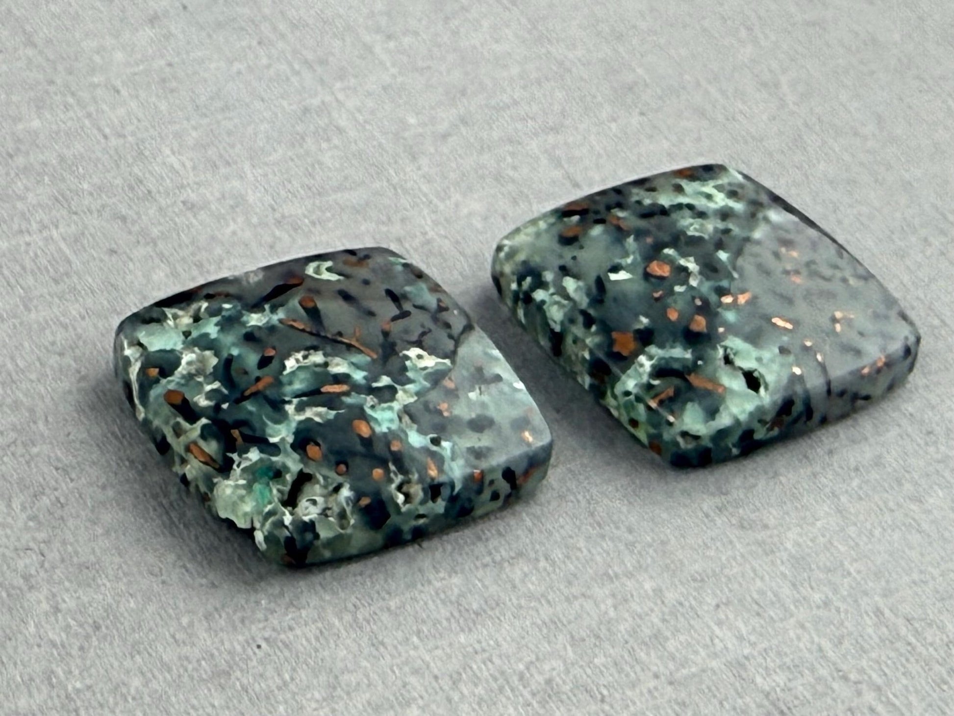 Confetti Chrysocolla in Chalcedony Pair | Natural Square Cabochon Gemstone | CA332 - One of a Kind Cabochons - Gem Enthusiast