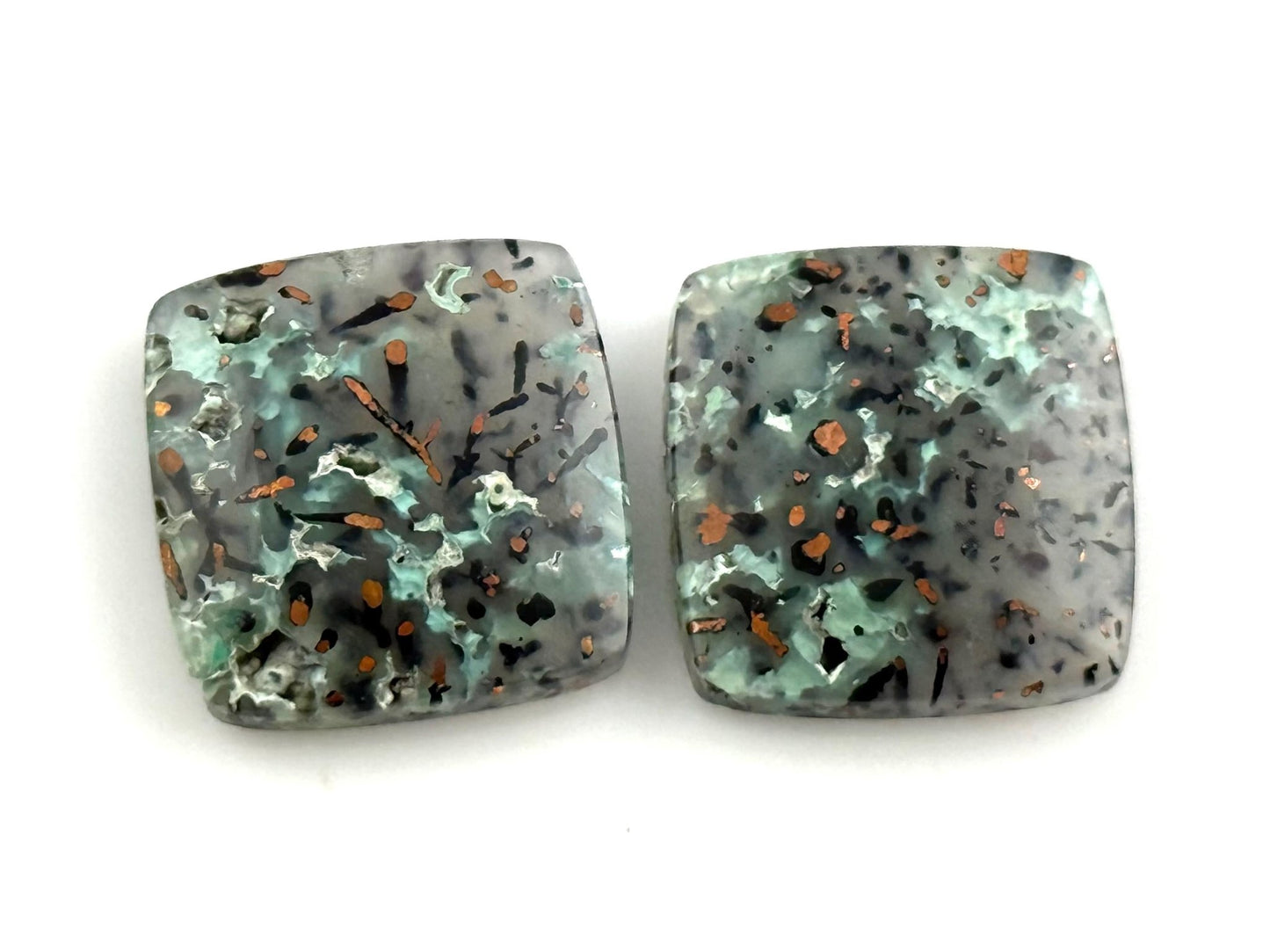 Confetti Chrysocolla in Chalcedony Pair | Natural Square Cabochon Gemstone | CA332 - One of a Kind Cabochons - Gem Enthusiast