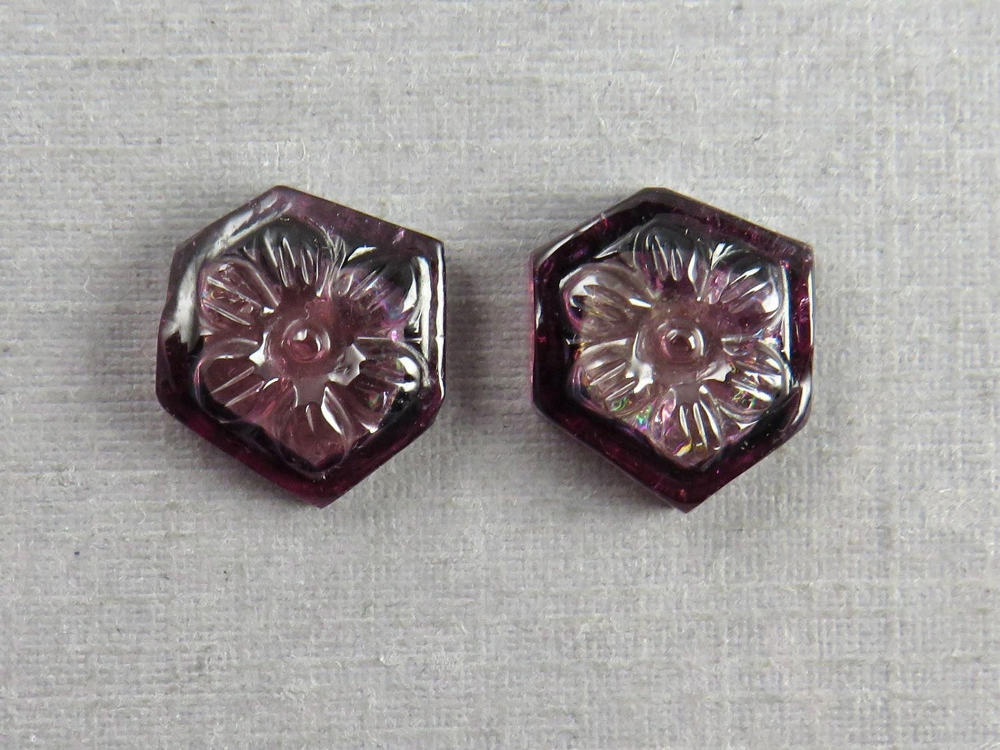 Flower Tourmaline Carving Pair | Natural Pink Gemstones | 11x10 mm | 7.2 carats | TO567 - Gem Enthusiast
