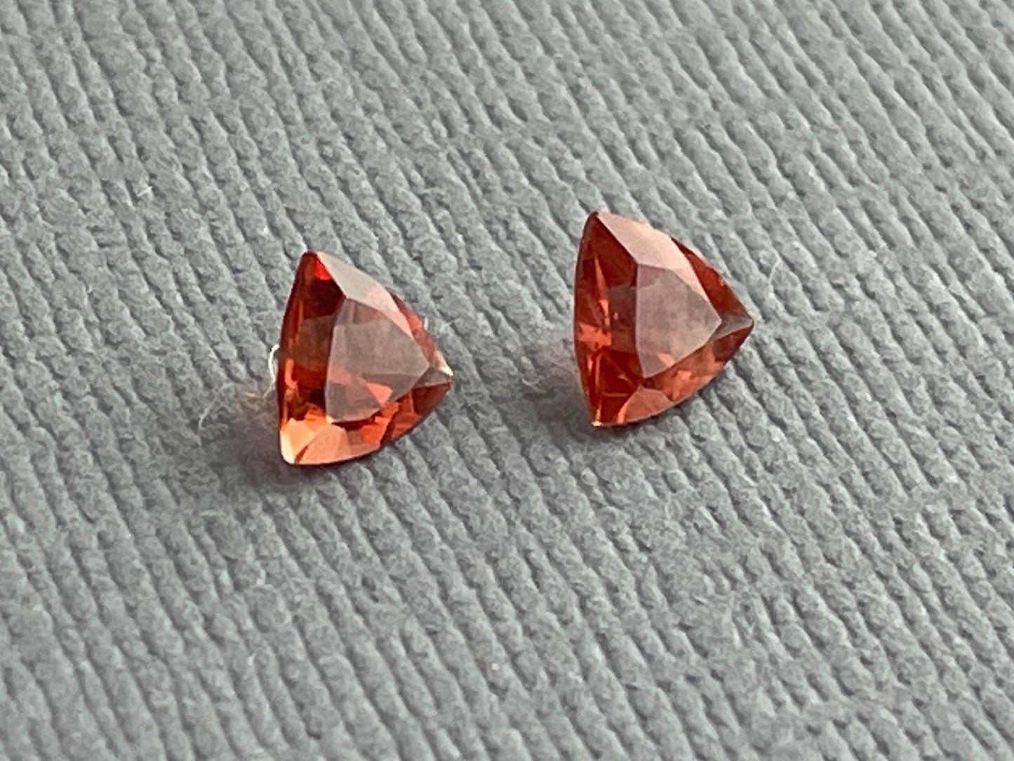 5mm Red Oregon Sunstone Trillion Gemstone Pair with Schiller | .69 carats | OSF172 - Oregon Sunstone - GemEnthusiast