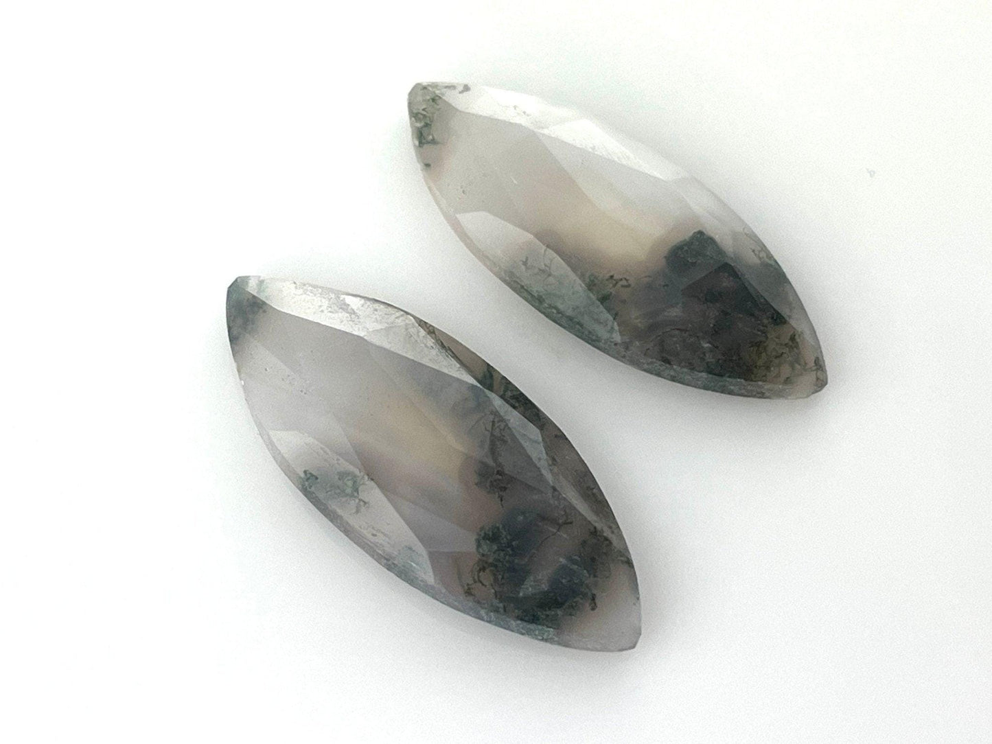 Moss Agate Rose Cut Pair | Marquise Natural Loose Gemstone | AG204 - - GemEnthusiast