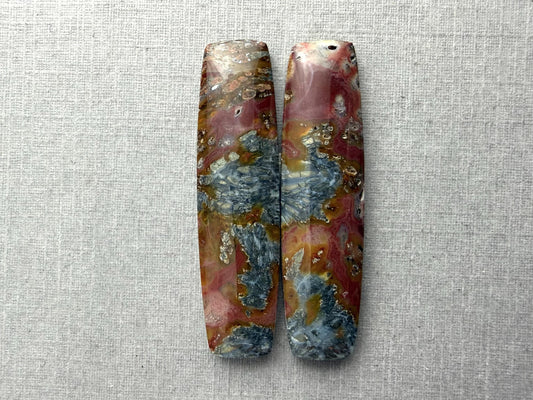 Marcasite in Quartz Cabochon Pair | Natural Gemstone | 39x10x4 | QU522 - Marcasite, Quartz - GemEnthusiast