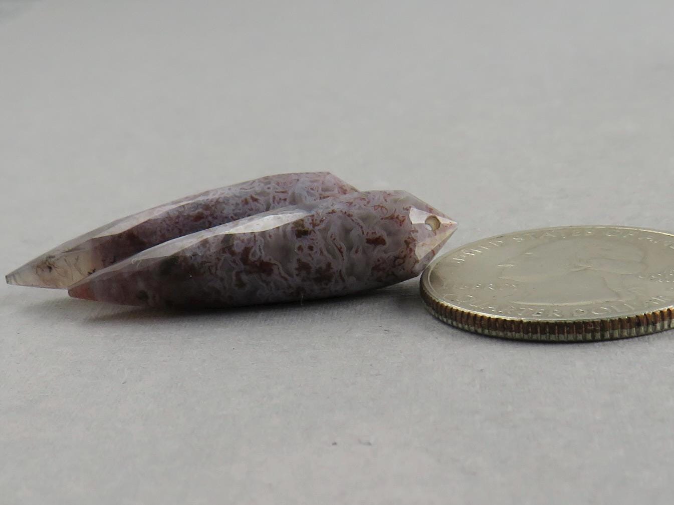 Lavender Moss Agate Drops: Pair of Matched Beads B109 - Moss Agate - GemEnthusiast