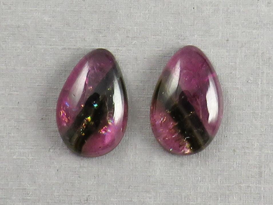 Multi-Color Tourmaline Cabochon Pair | Natural Gemstones | 15x10 mm | 9.8 cts | TO565 - Tourmaline - GemEnthusiast