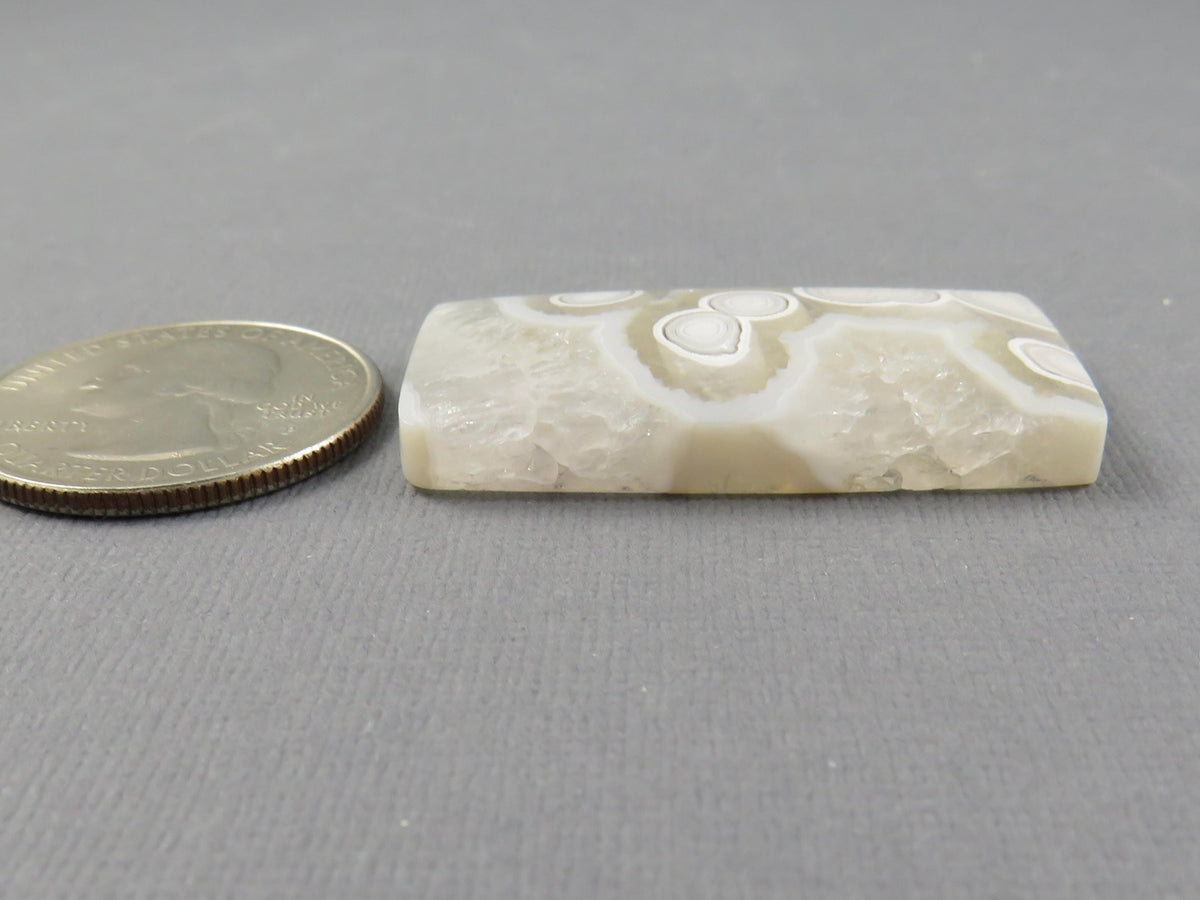 White Orbicular Agate Rectangle Cabochon, Indonesia, 38x20mm (OA125) - - GemEnthusiast