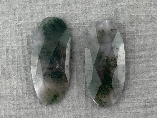 Moss Agate Oval Pair | Rose Cut Natural Loose Gemstone | AG210 - Gem Enthusiast