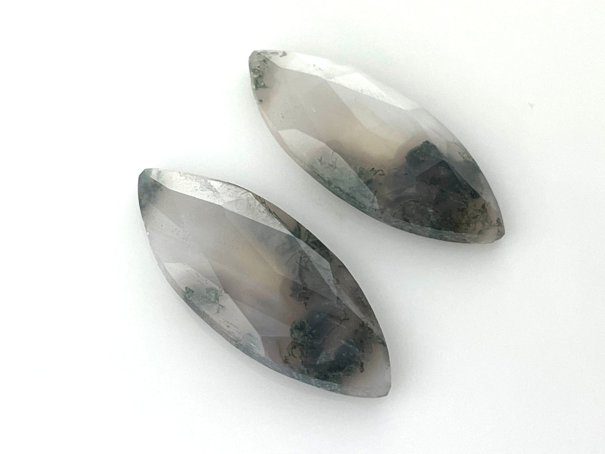 Moss Agate Rose Cut Pair | Marquise Natural Loose Gemstone | AG204 - Gem Enthusiast