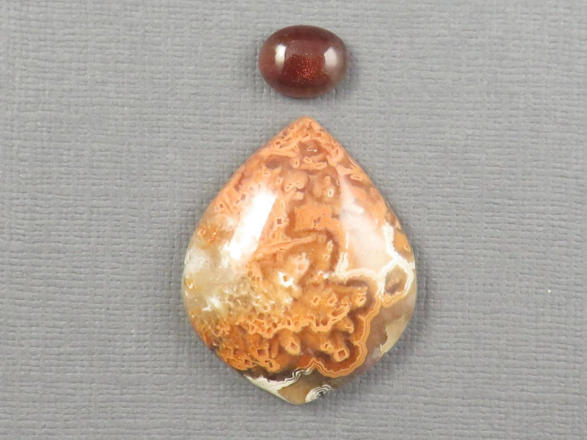 Oregon Sunstone, Crazy Lace Agate | Designer Set | 2-Stone Lot | Oregon, USA and Indonesia | SET124 - Gem Enthusiast