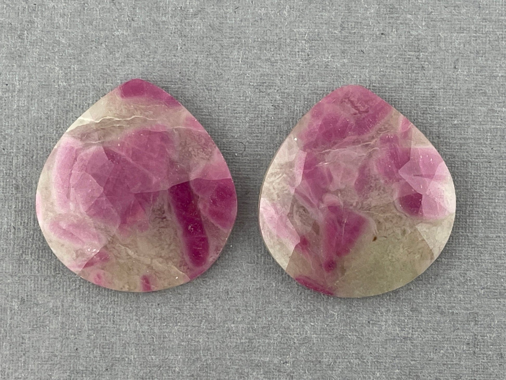 Ruby Included Quartz Pair | Rose Cut Natural Loose Gemstone | Pear Shape | RC107 - Gem Enthusiast