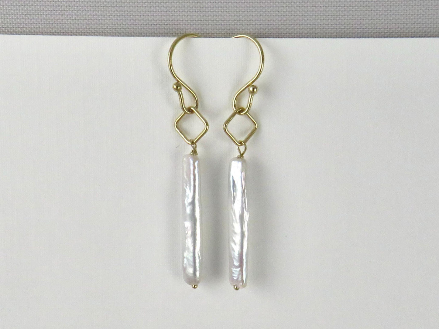 Stick Pearl Drop Earrings | 14K Gold Filled | Freshwater Pearl | White or Purple Peacock | Minimalist Everyday Earrings | Pearl Jewelry Gift - Gem Enthusiast