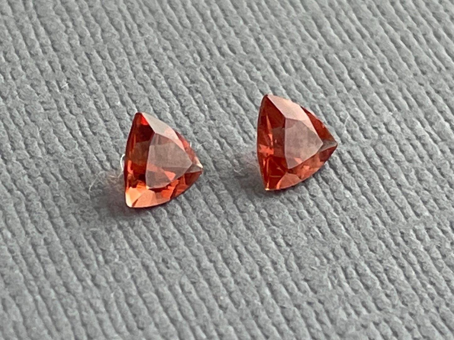 5mm Red Oregon Sunstone Trillion Gemstone Pair with Schiller | .69 carats | OSF172 - Oregon Sunstone - Gem Enthusiast