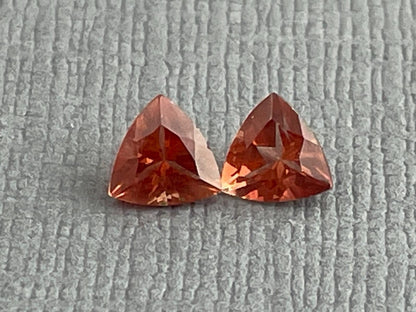 5mm Red Oregon Sunstone Trillion Gemstone Pair with Schiller | .8 carats | OSF178 - Oregon Sunstone - Gem Enthusiast