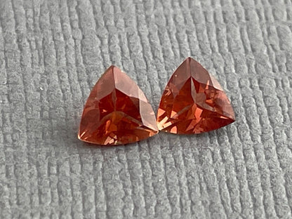 5mm Red Oregon Sunstone Trillion Gemstone Pair with Schiller | .8 carats | OSF178 - Oregon Sunstone - Gem Enthusiast