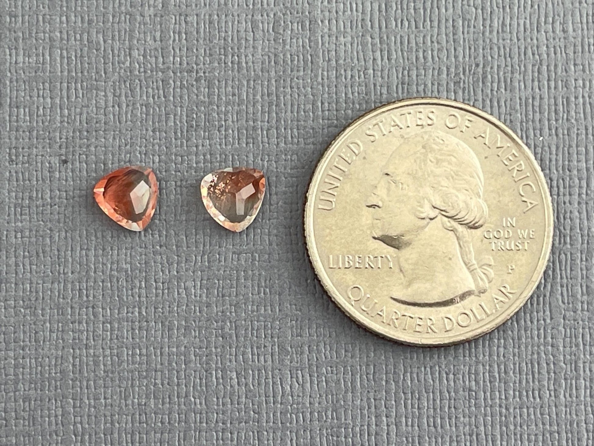6mm Oregon Sunstone Trillion Gemstone Pair with Schiller | 1.43 carats | OSF175 - Oregon Sunstone - Gem Enthusiast