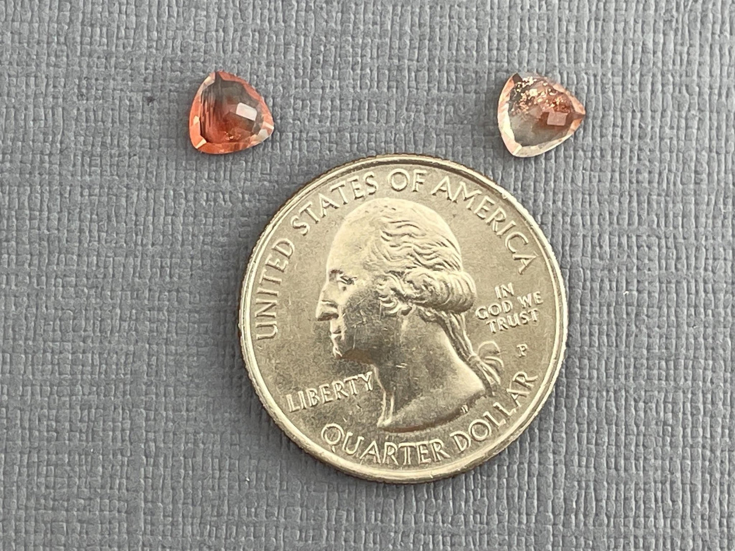 6mm Oregon Sunstone Trillion Gemstone Pair with Schiller | 1.43 carats | OSF175 - Oregon Sunstone - Gem Enthusiast