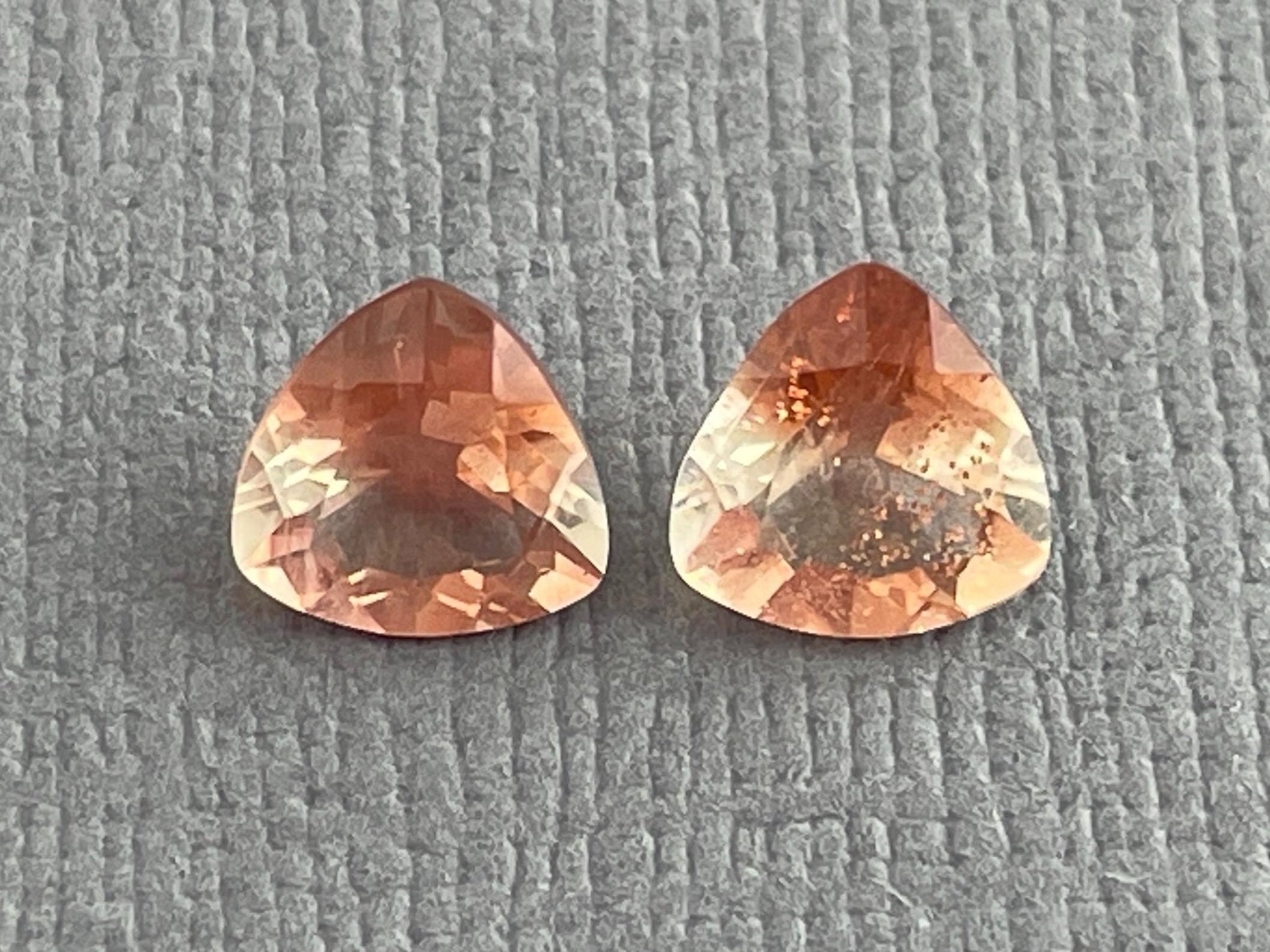 6mm Oregon Sunstone Trillion Gemstone Pair with Schiller | 1.43 carats | OSF175 - Oregon Sunstone - Gem Enthusiast