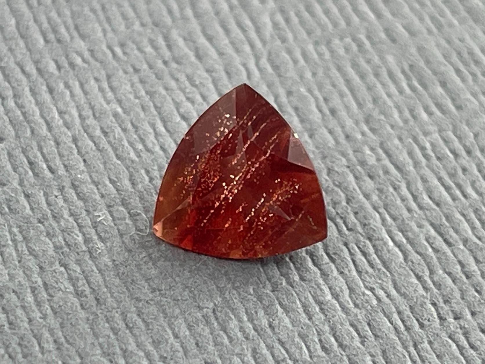 7mm Red Oregon Sunstone Trillion Gemstone with Schiller | .9 carats | OSF170 - Oregon Sunstone - Gem Enthusiast