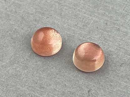 8mm Oregon Sunstones with Schiller | Round Cabochon Pair | OSC269 - Oregon Sunstone - Gem Enthusiast