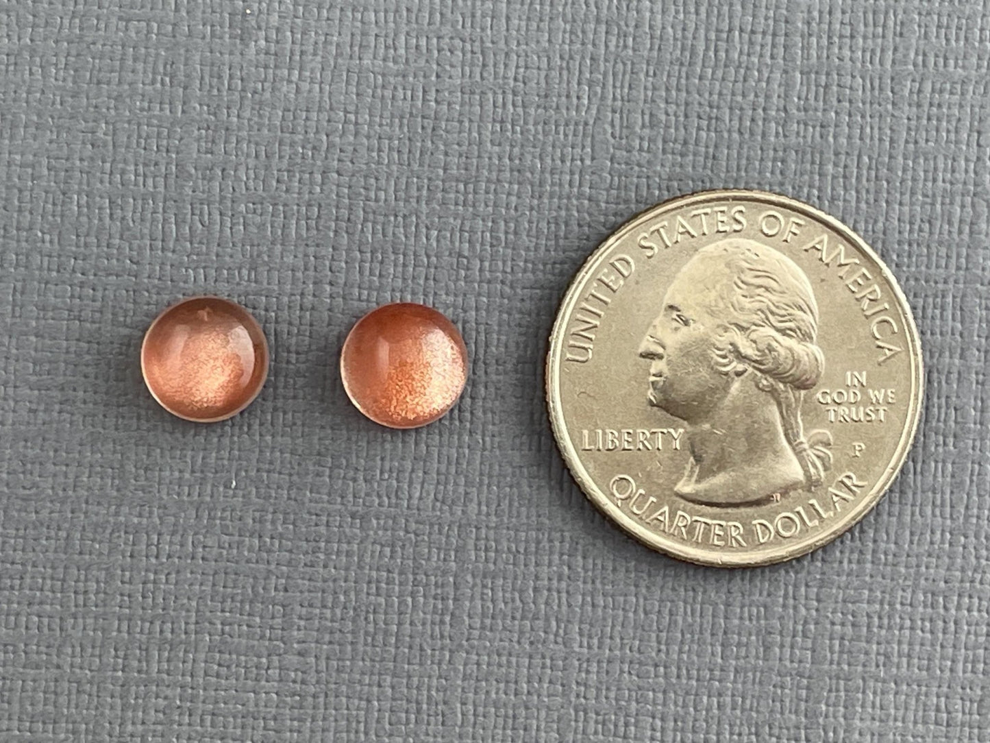 8mm Oregon Sunstones with Schiller | Round Cabochon Pair | OSC269 - Oregon Sunstone - Gem Enthusiast