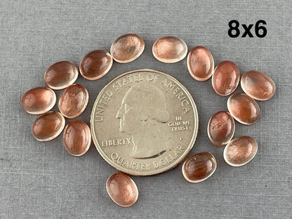 8x6 7x5 6x4 Oregon Sunstones Oval Cabochons with Schiller | Per Stone - Oregon Sunstone - Gem Enthusiast