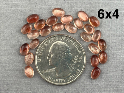 8x6 7x5 6x4 Oregon Sunstones Oval Cabochons with Schiller | Per Stone - Oregon Sunstone - Gem Enthusiast