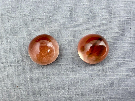 9mm Oregon Sunstones Round Cabochon Pair with Schiller | 6.4 carats | OSC313 - Oregon Sunstone - Gem Enthusiast