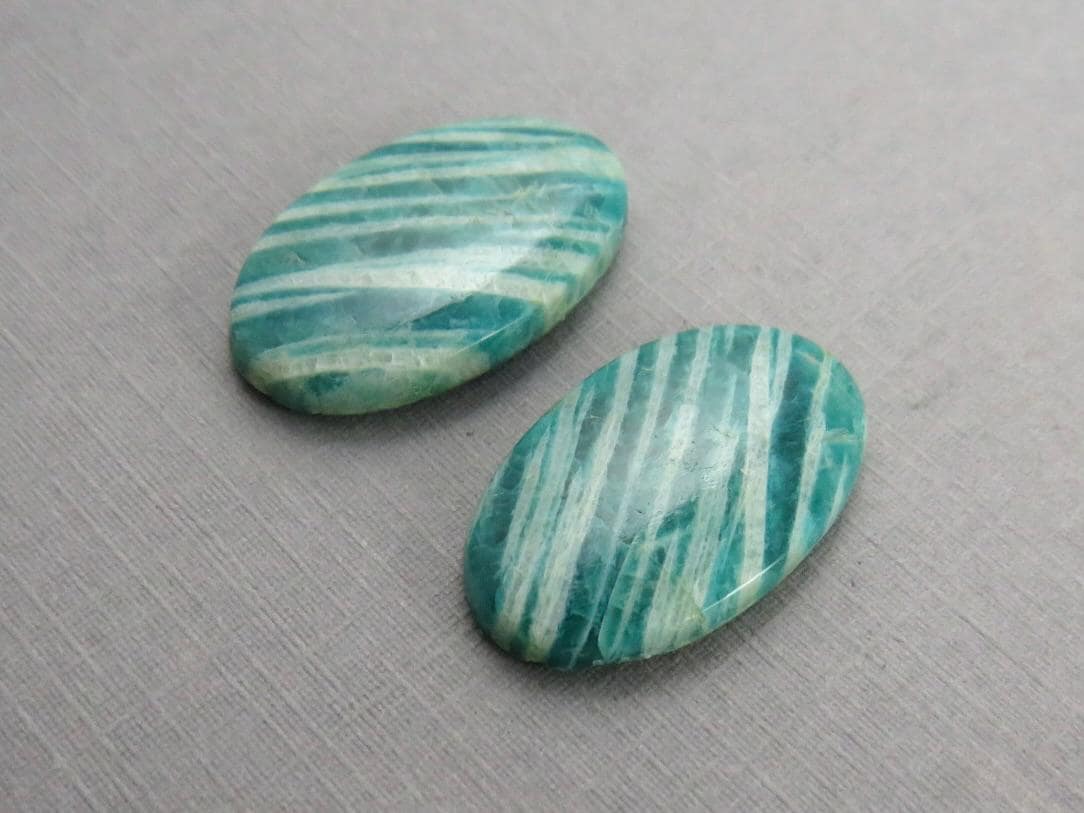 Amazonite Matched Pair Oval Cabochons | 24x14 mm | Natural Loose Gemstone | AMZ220 - Gem Enthusiast