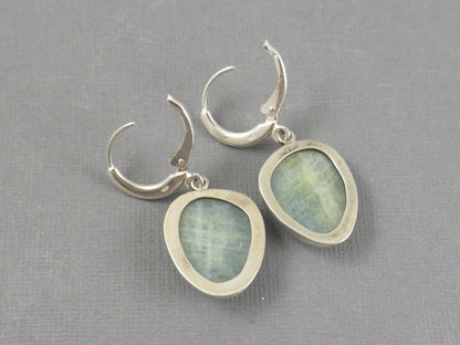 Aquamarine Earrings with Rose Cut Cabochons | Sterling Silver | Handmade | ER126 - Gem Enthusiast