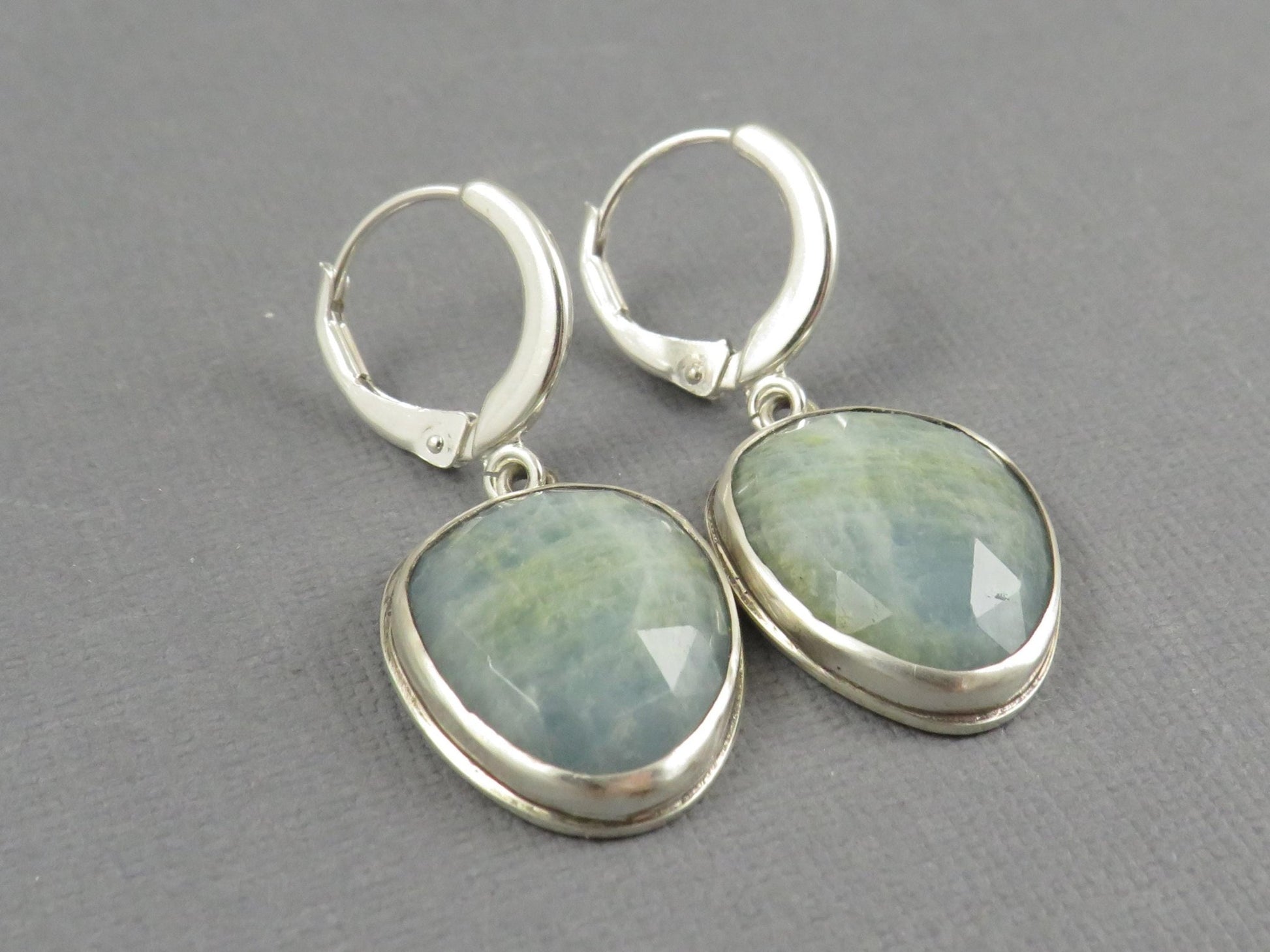 Aquamarine Earrings with Rose Cut Cabochons | Sterling Silver | Handmade | ER126 - Gem Enthusiast