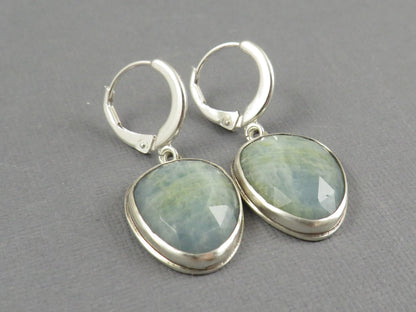 Aquamarine Earrings with Rose Cut Cabochons | Sterling Silver | Handmade | ER126 - Gem Enthusiast