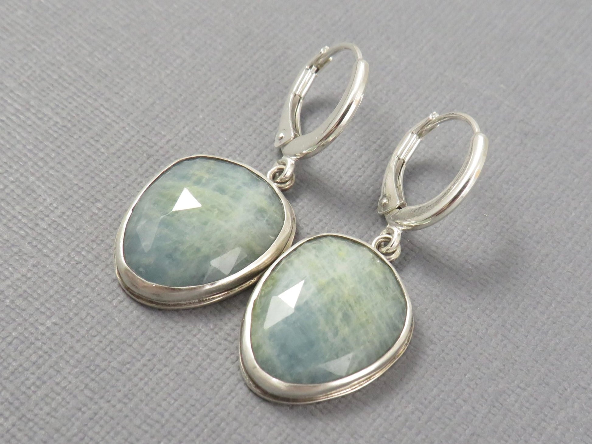 Aquamarine Earrings with Rose Cut Cabochons | Sterling Silver | Handmade | ER126 - Gem Enthusiast