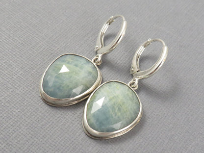 Aquamarine Earrings with Rose Cut Cabochons | Sterling Silver | Handmade | ER126 - Gem Enthusiast