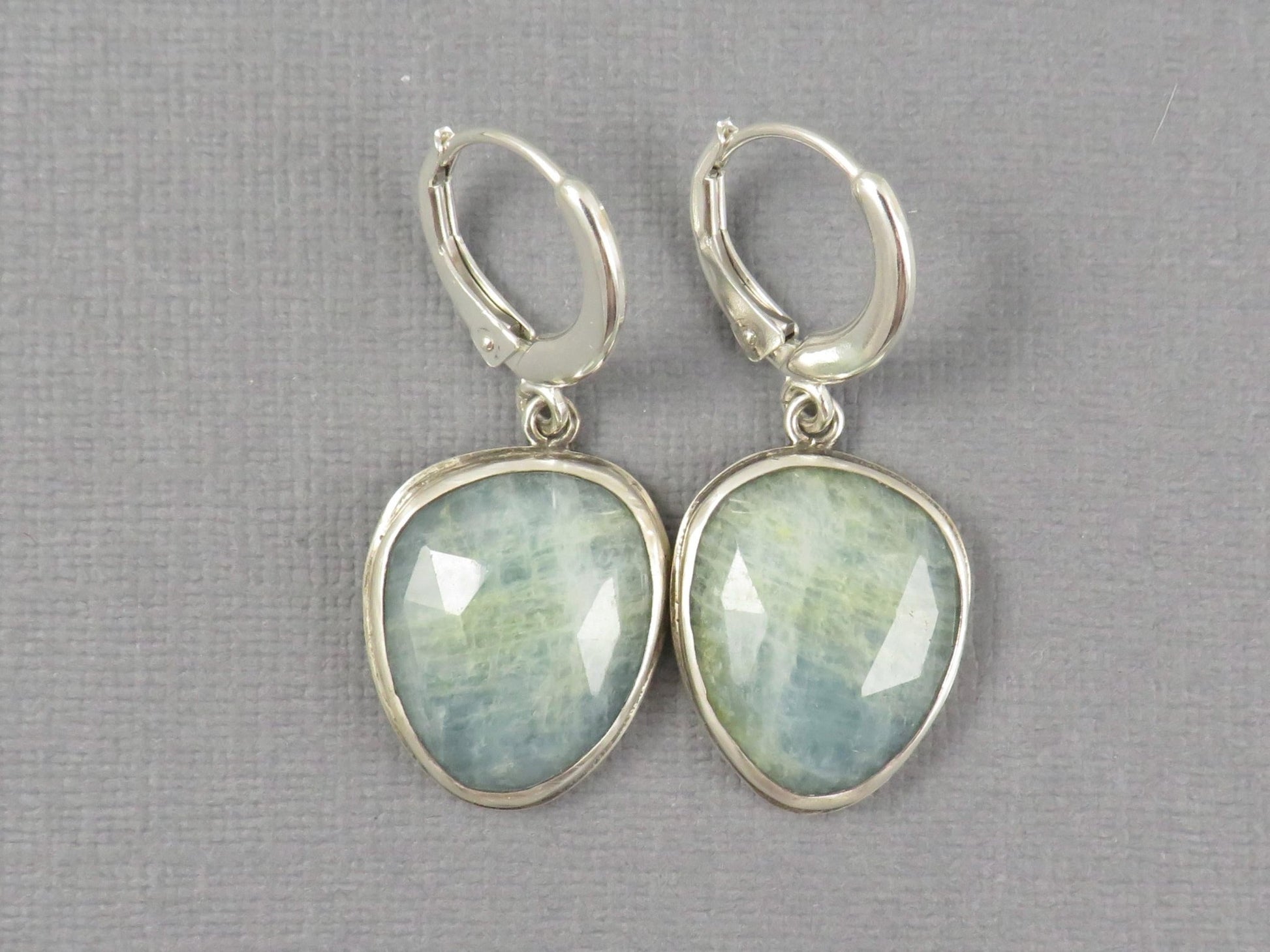 Aquamarine Earrings with Rose Cut Cabochons | Sterling Silver | Handmade | ER126 - Gem Enthusiast