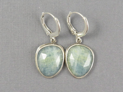 Aquamarine Earrings with Rose Cut Cabochons | Sterling Silver | Handmade | ER126 - Gem Enthusiast