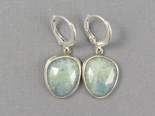 Aquamarine Earrings with Rose Cut Cabochons | Sterling Silver | Handmade | ER126 - Gem Enthusiast