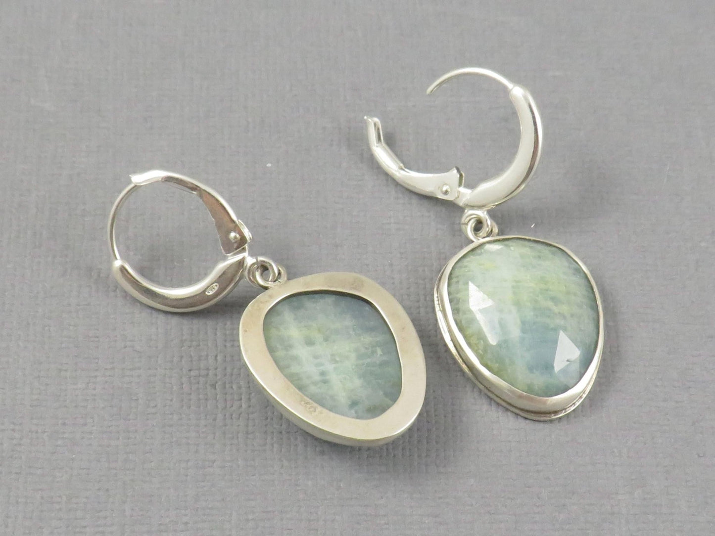 Aquamarine Earrings with Rose Cut Cabochons | Sterling Silver | Handmade | ER126 - Gem Enthusiast