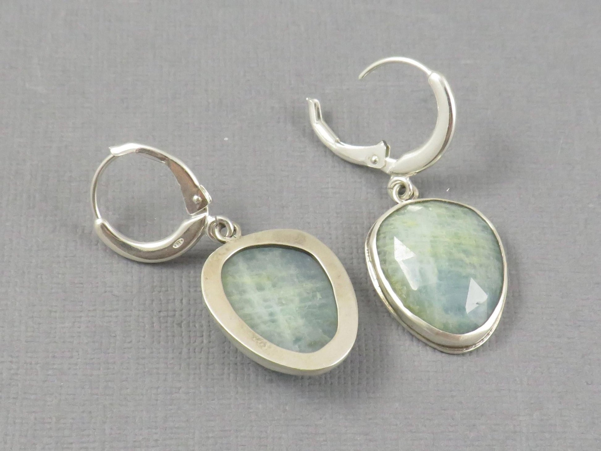 Aquamarine Earrings with Rose Cut Cabochons | Sterling Silver | Handmade | ER126 - Gem Enthusiast