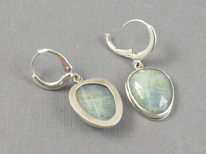 Aquamarine Earrings with Rose Cut Cabochons | Sterling Silver | Handmade | ER126 - Gem Enthusiast